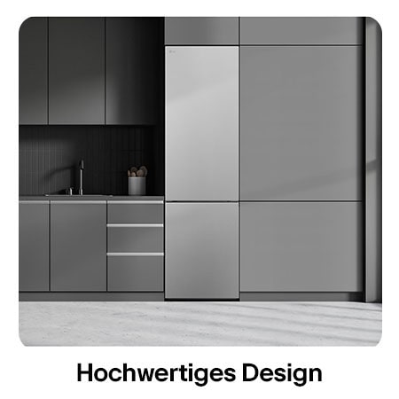 LG Kühl-Gefrierkombination GBV22NCBPY in Prime Silver, zeigt das 203 cm hohe Flat Door Design und die nahtlose Integration in die moderne Küchenzeile.