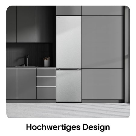 LG Kühl-Gefrierkombination GBV7280AMB in Metal Sorbet, zeigt das 203 cm hohe Flat Door Design und die nahtlose, elegante Integration in die Küchenzeile.