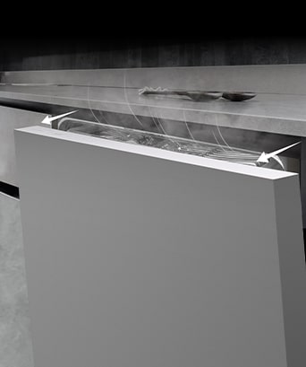 The dishwasher door opening automatically after the was cycle completes to naturally dry the dishes.