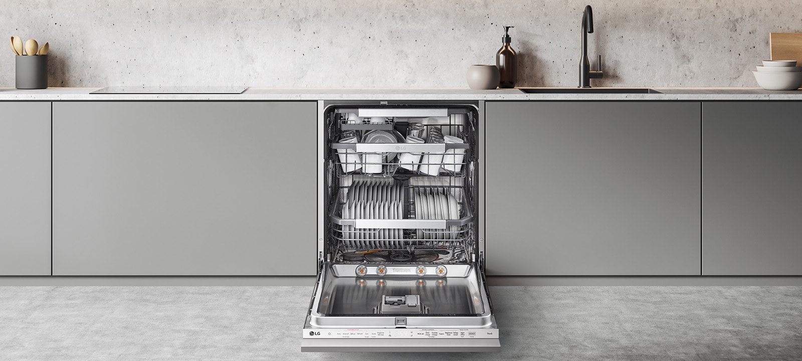 Footage of how to adjust dishwasher racks to fit various types of dishes.