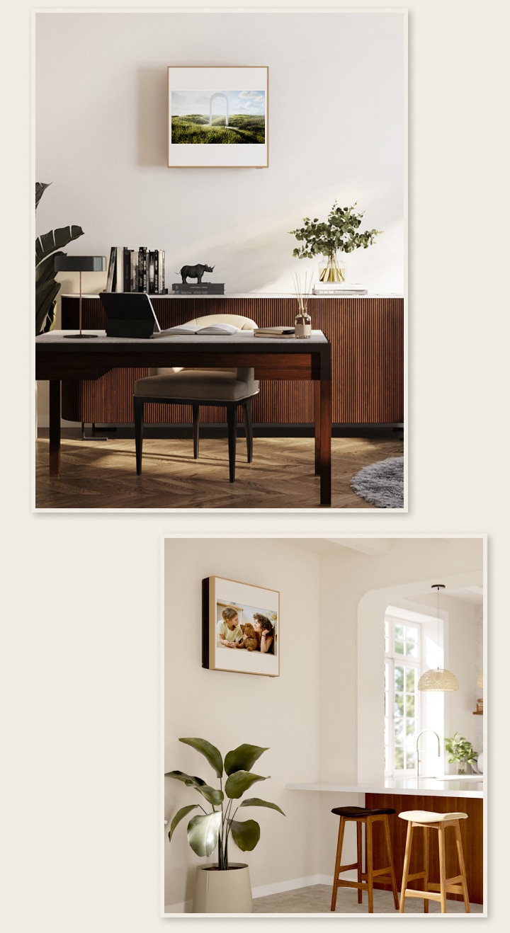 Verwandeln Sie Geräte in Kunstwerke. Dank des holzgerahmten 27-Zoll-FHD-Displays können Sie jedes Meisterwerk präsentieren.