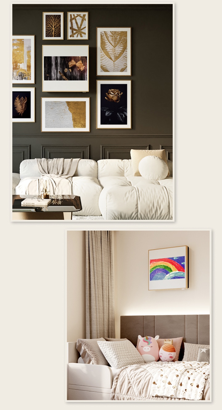 Verwandeln Sie Geräte in Kunstwerke. Dank des holzgerahmten 27-Zoll-FHD-Displays können Sie jedes Meisterwerk präsentieren.