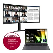 LG gram 17 Zoll Windows Notebook | Intel® Core™ Ultra 7, 32GB RAM, 2TB SSD, Windows 11, 16:10 IPS-Display + 34" Zoll Curved UltraWide QHD-Bildschirm mit USB-Typ C™, 17Z90SAD7CG.34WR55K