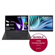 LG 17 Zoll Notebook mit Windows 11 Home | Intel® Core™ Ultra 7 Prozessor | 32 GB LPDDR5 RAM | 2 TB SSD | NVIDIA RTX 3050 | 17Z90SP-E.AD7BG + 16 Zoll +view für LG gram Portable Monitor mit USB Typ-C™ und 45 W Power Delivery, 17Z90SPE7BG.16MR70