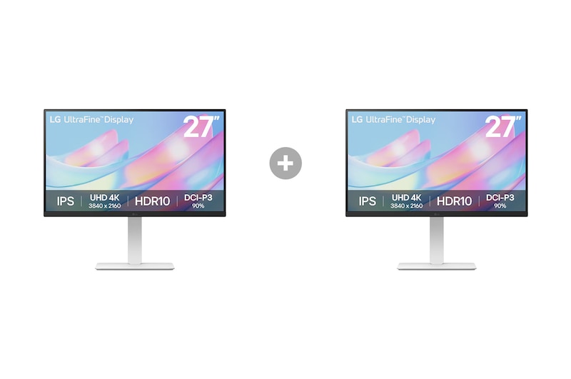 Vorderseite von 2x 27 Zoll 4K UHD UltraFine™ IPS-Monitor 27US550-W.27US001