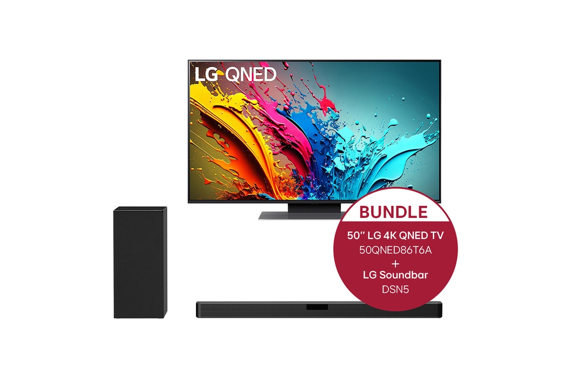 LG 50 Zoll LG QNED86 4K Smart TV + 2.1 Soundbar mit 400 Watt, 50QNED86T6A.DSN5