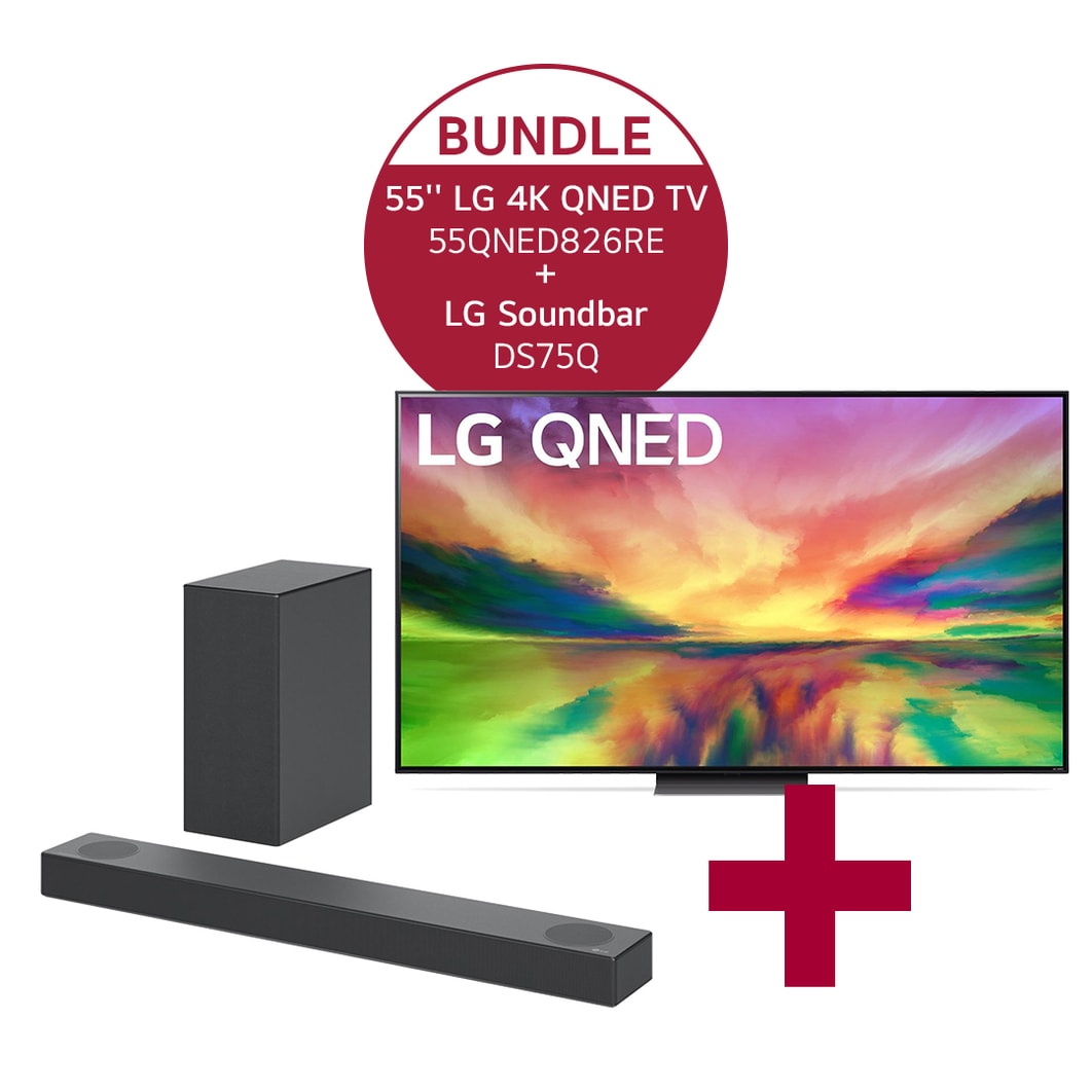 LG 55'' LG 4K QNED TV 55QNED826RE & DS75Q 3.1.2 Dolby Atmos® Soundbar mit 380 Watt | kabelloser Subwoofer, 55QNED826RE.DS75Q