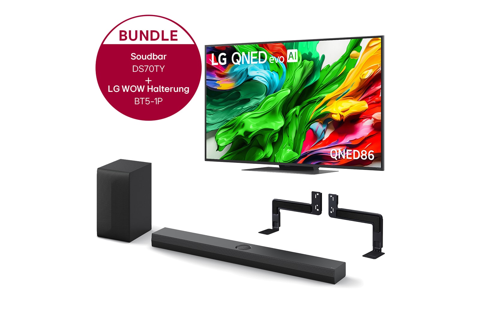 LG 55 Zoll LG QNED evo AI QNED86 MiniLED 4K Smart TV + 3.1.1 Kanal LG TV Soundbar DS70TY mit Dolby Atmos + WOW Bracket, 55QNED86A6A.DS70TY