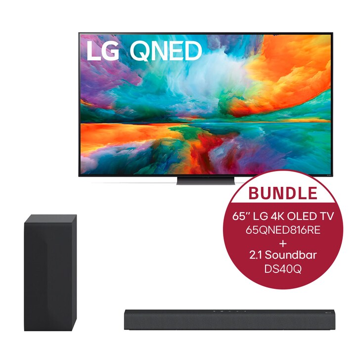 LG 65" LG 4K QNED TV QNED81 + 2.1 Soundbar mit 300 Watt | kabelloser Subwoofer, 65QNED816RE.DS40Q