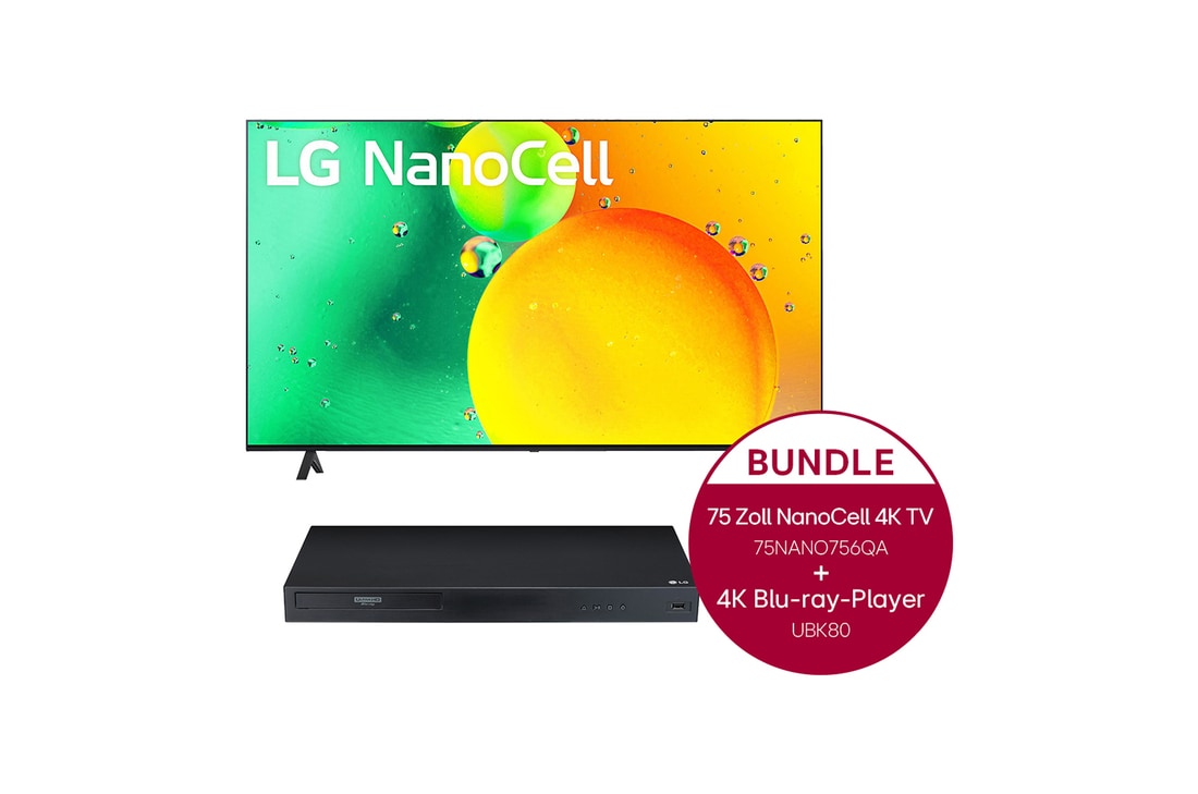 LG 75 Zoll LG NanoCell 4K TV Nano75 & 4K Blu-ray-Player mit Dolby Atmos®, 75NANO756QA.UBK80