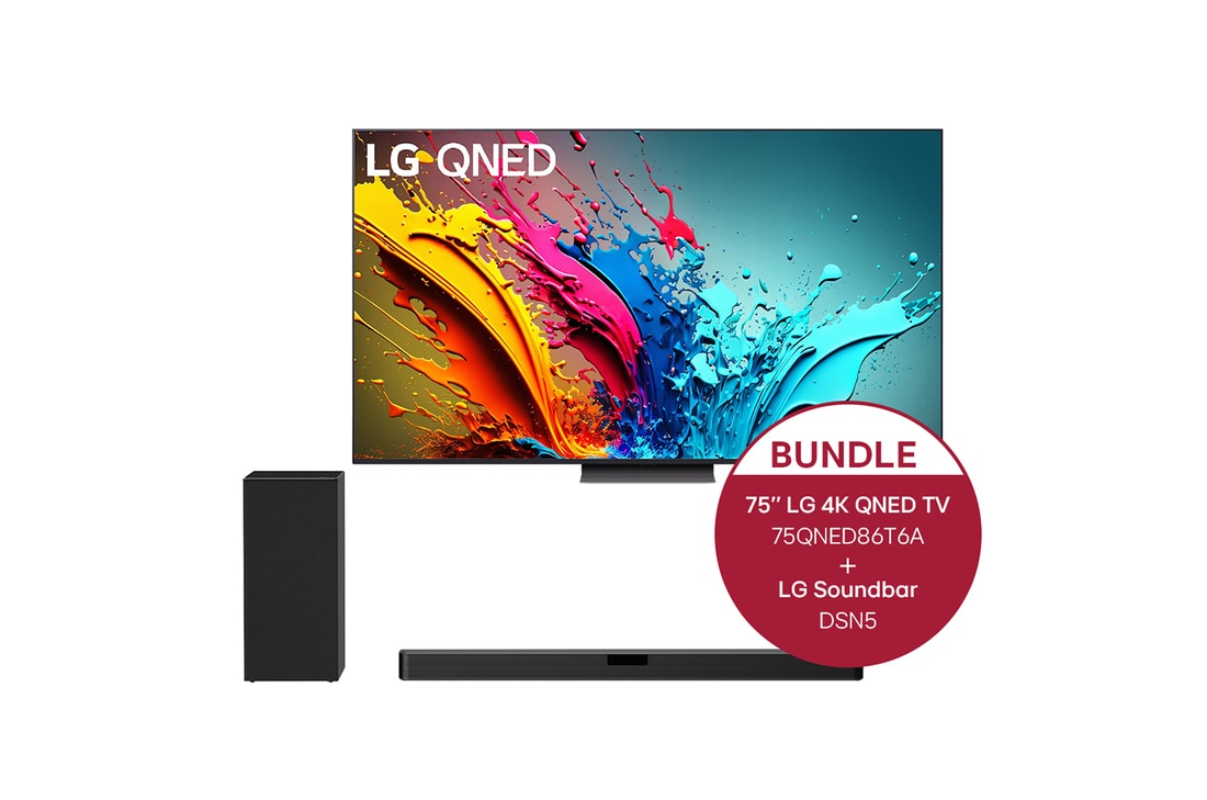 LG 75 Zoll LG QNED86 4K Smart TV + 2.1 Soundbar mit 400 Watt, 75QNED86T6A.DSN5