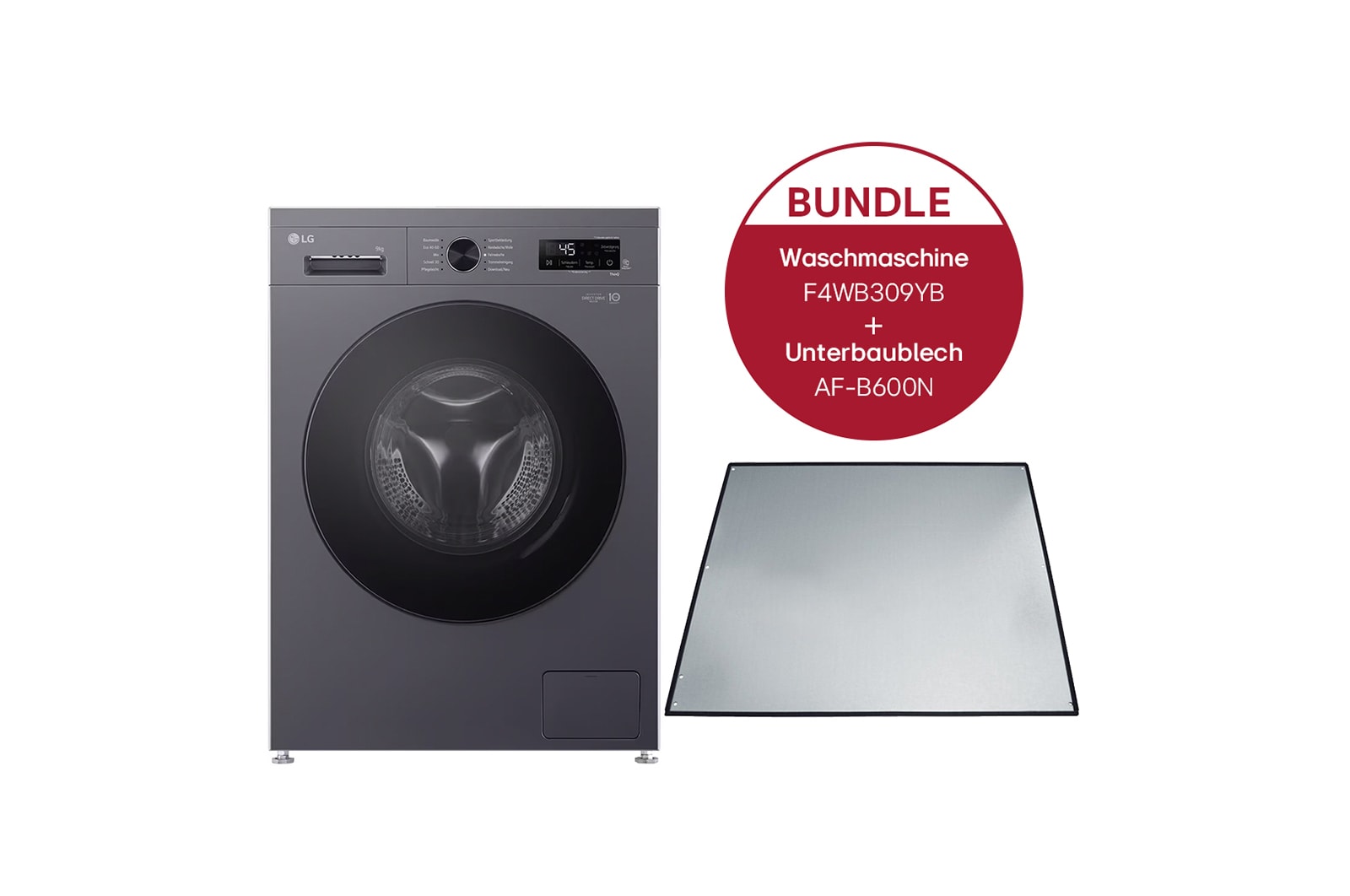 LG Waschmaschine (EEK A, 9 kg, 1.310 U./Min.) Unterbaufähig mit Steam & Inverter Direct Drive® + Unterbaublech | F4WB309YB.AFB600N, F4WB309YB.AFB600N