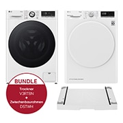 LG Waschmaschine (11 kg, 1.400 U./Min), Trockner (8 kg) und Zwischenbaurahmen im Set | F4WR701Y.V3RT8N, F4WR701Y.V3RT8N