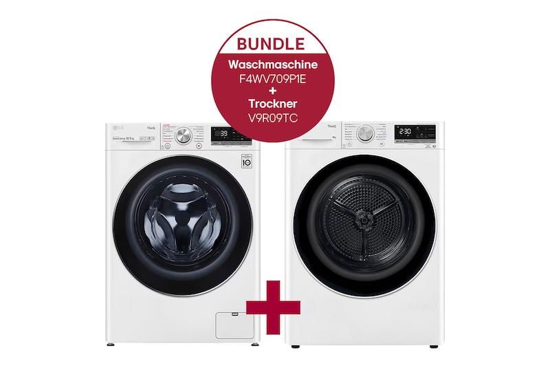LG Waschmaschine (9 kg, 1.400 U./Min.) und Trockner (9 kg) im Set | F4WV709P1E.V9R09TC, F4WV709P1E.V9R09TC