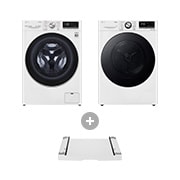 Vorderseite von Waschmaschine Weiß (EEK A, 9 kg) F6WV709P1 & Trockner Weiß (EEK C, 9 kg) RT90V9W & Zwischenbaurahmen für Waschmaschinen und Trockner I DSTWH F6WV709P1.RT90DST002