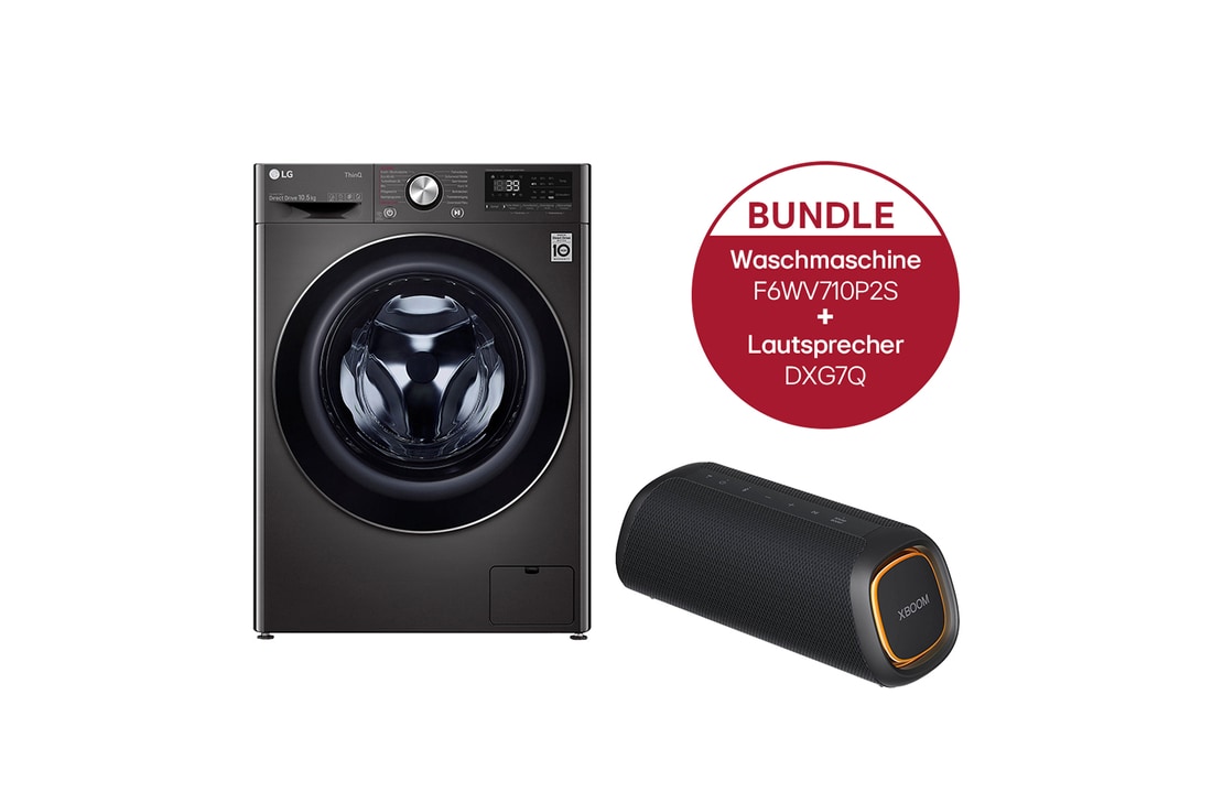 LG Waschmaschine Metallic Black Steel (EEK A, 10,5 kg, 1.560 U./Min.) mit AI DD® & TurboWash®360° | F6WV710P2S + DXG7QBK, F6WV710P2S.DXG7Q