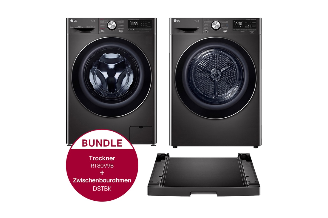 LG Schwarze Waschmaschine (10,5 kg, 1.600 U./Min.) und Trockner (8kg) im Set | F6WV710P2S.RT80V9B, F6WV710P2S.RT80V9B