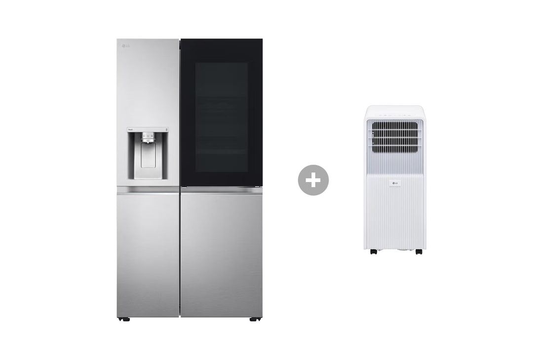 LG Side-by-Side Kühlschrank mit InstaView Door-in-Door® (EEK E, 635L, 179cm hoch) GSXV91BSAE & Mobile Klimaanlage, GSXV91BSAE.TF09001