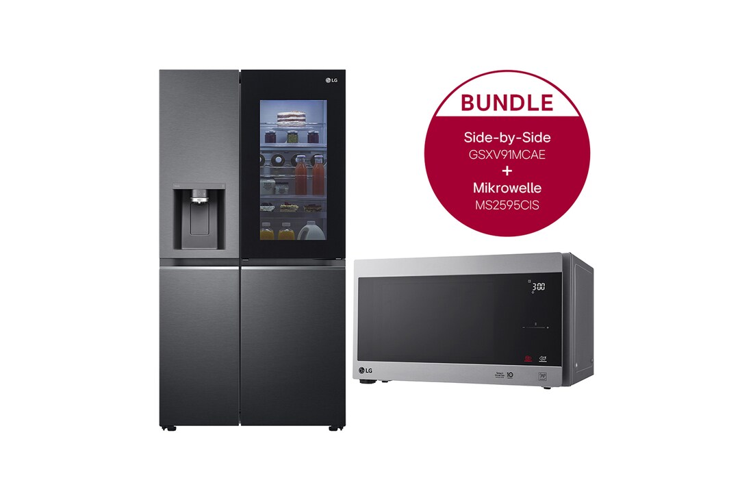 LG Side-by-Side Kühlschrank mit InstaView Door-in-Door® (EEK E, 635L, 179cm hoch) mit Eis-, Crushed Ice- und Wasserspender & internem Wassertank | GSXV91MCAE , GSXV91MCAE.2595CIS