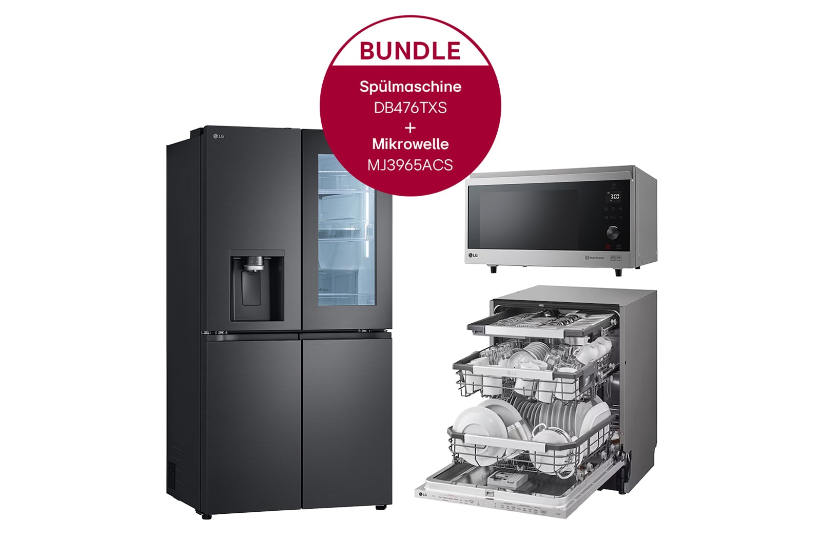 LG Multi-Door Kühlschrank mit InstaView® (E, 638L, 179,2cm hoch) mit Eis-, Crushed Ice- und Wasserspender & Craft Ice | GMG960EVEE + DB476TXS + MJ3965ACS, GMG960EVEE.DB47MJ3014