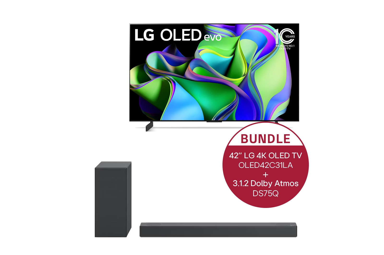 LG 42" LG 4K OLED evo TV C3 + 3.1.2 Dolby Atmos® Soundbar mit 380 Watt, OLED42C31LA.DS75Q
