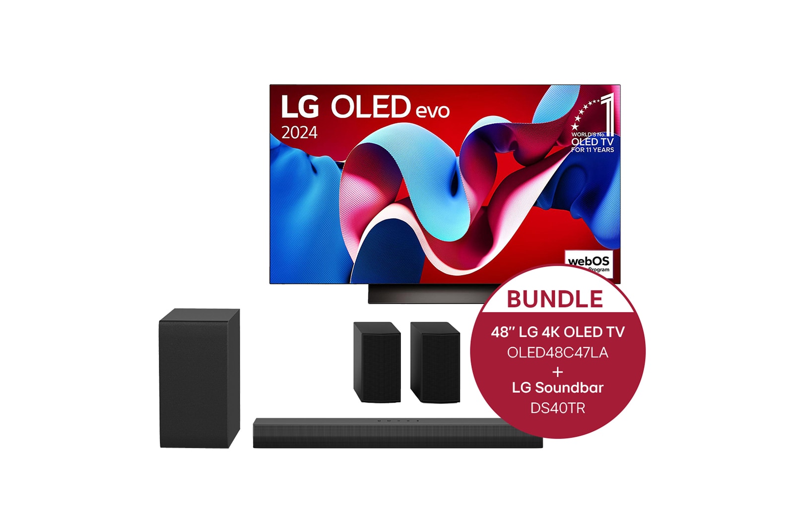 LG 48 Zoll LG OLED evo C4 4k Smart TV + 4.1 Soundbar DS40TR mit 400 Watt, OLED48C47LA.DS40TR