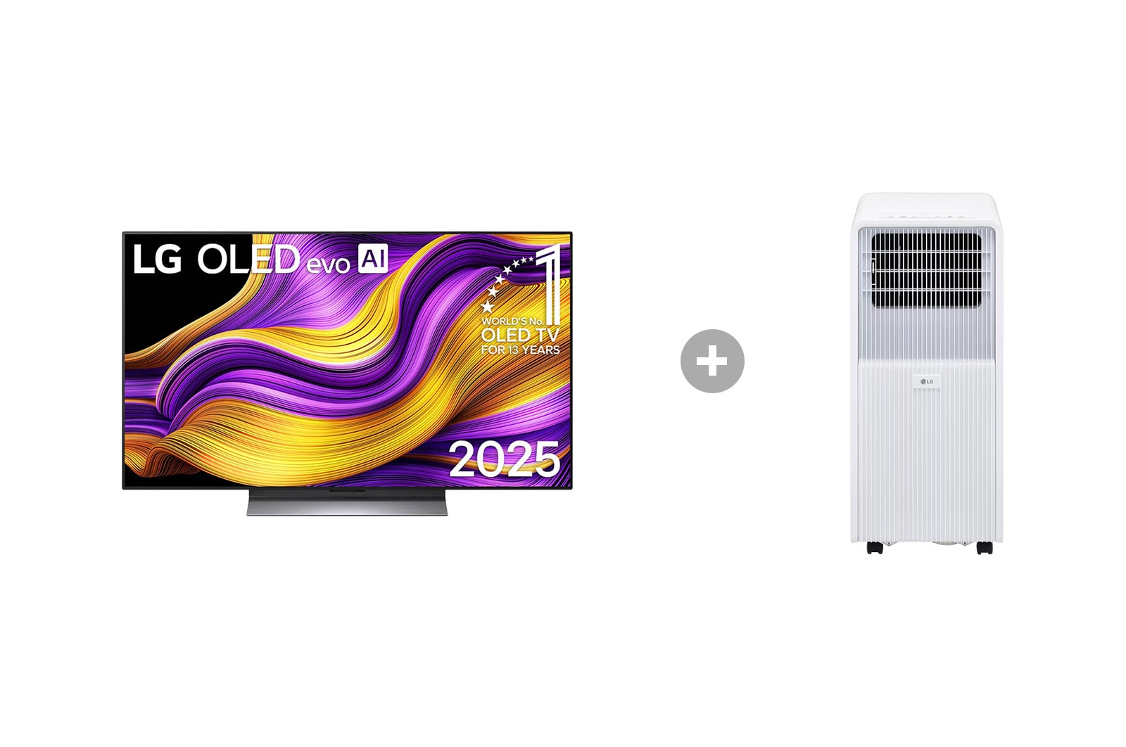 Vorderseite von 48 Zoll LG OLED evo AI G5 4K Smart TV + Mobile Klimaanlage (9000 BTU) OLED48G59LS.TF09001