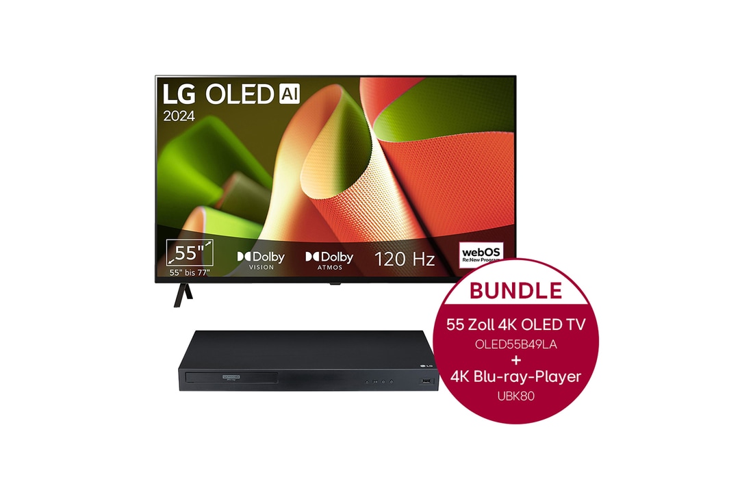 LG 55 Zoll LG OLED B4 4K Smart TV + 4K Blu-ray-Player mit Dolby Atmos®, OLED55B49LA.UBK80