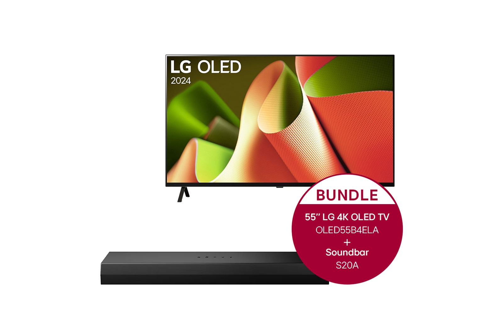 LG 55 Zoll LG OLED B4 4K Smart TV + 2.0 Kanal LG TV Soundbar S20A mit Dolby Digital und DTS Surround, OLED55B4ELA.S20A