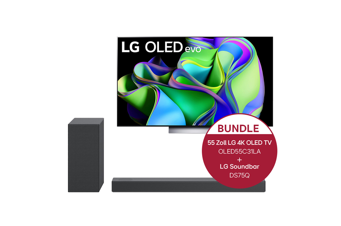 LG 55" LG 4K OLED evo TV C3 + 3.1.2 Dolby Atmos® Soundbar mit 380 Watt, OLED55C31LA.DS75Q