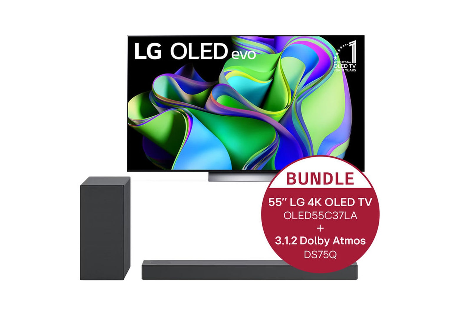 LG 55&quot; LG 4K OLED evo TV C3 + 3.1.2 Dolby Atmos® Soundbar mit 380 Watt, OLED55C37LA.DS75Q