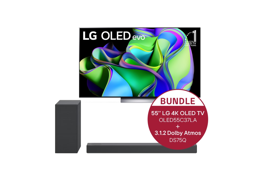 LG 55" LG 4K OLED evo TV C3 + 3.1.2 Dolby Atmos® Soundbar mit 380 Watt, OLED55C37LA.DS75Q