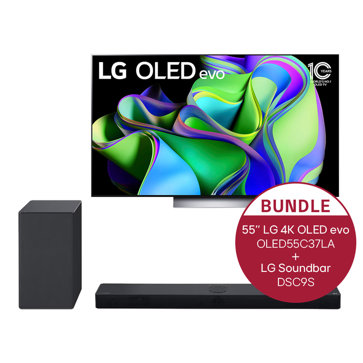 LG 55'' LG 4K OLED evo TV C3 & LG Dolby Atmos Soundbar DSC9S, OLED55C37LA DSC9S