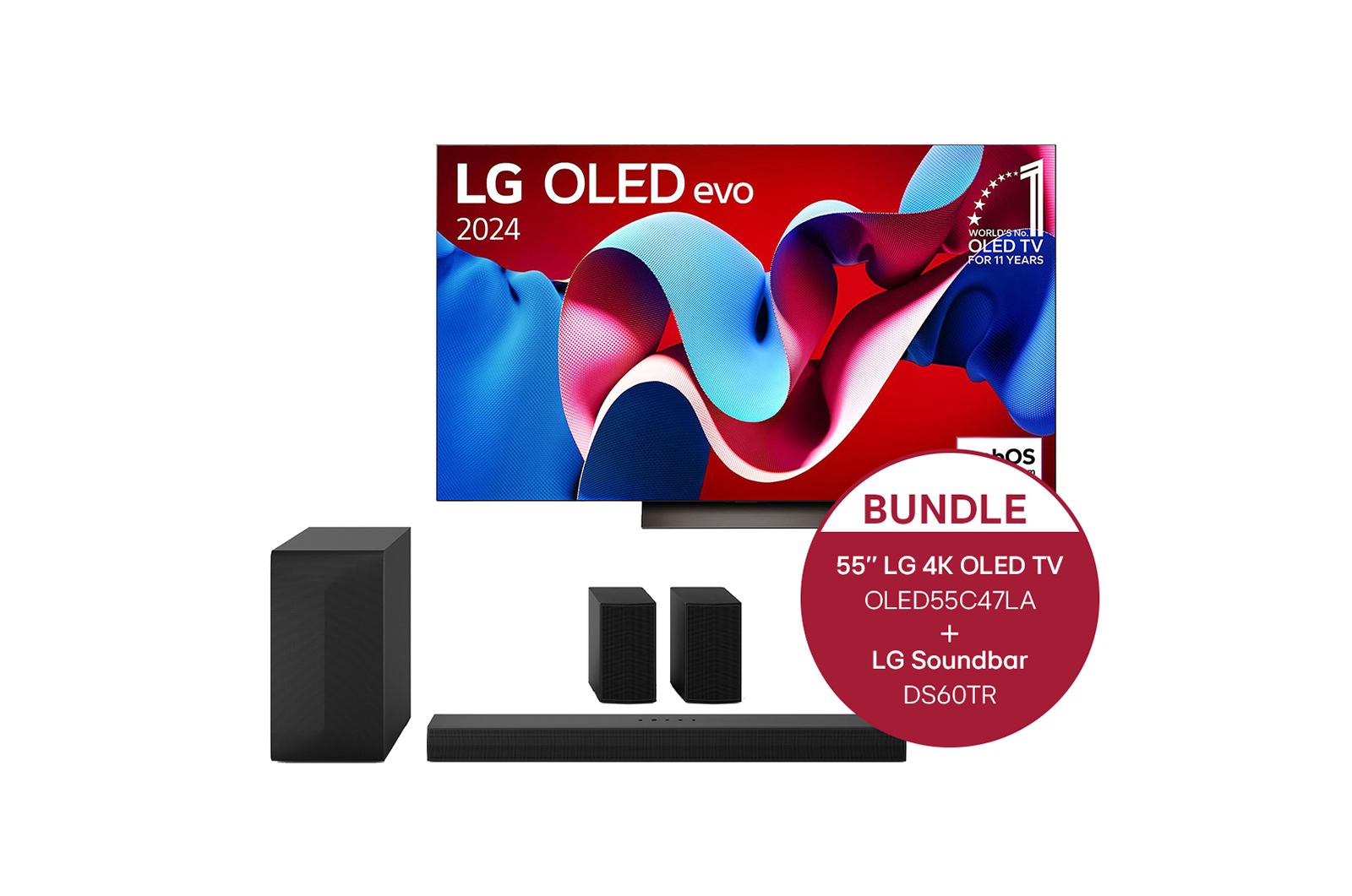 LG 55 Zoll LG OLED evo C4 4K Smart TV + 5.1 Soundbar DS60TR mit 440 Watt, OLED55C47LA.DS60TR