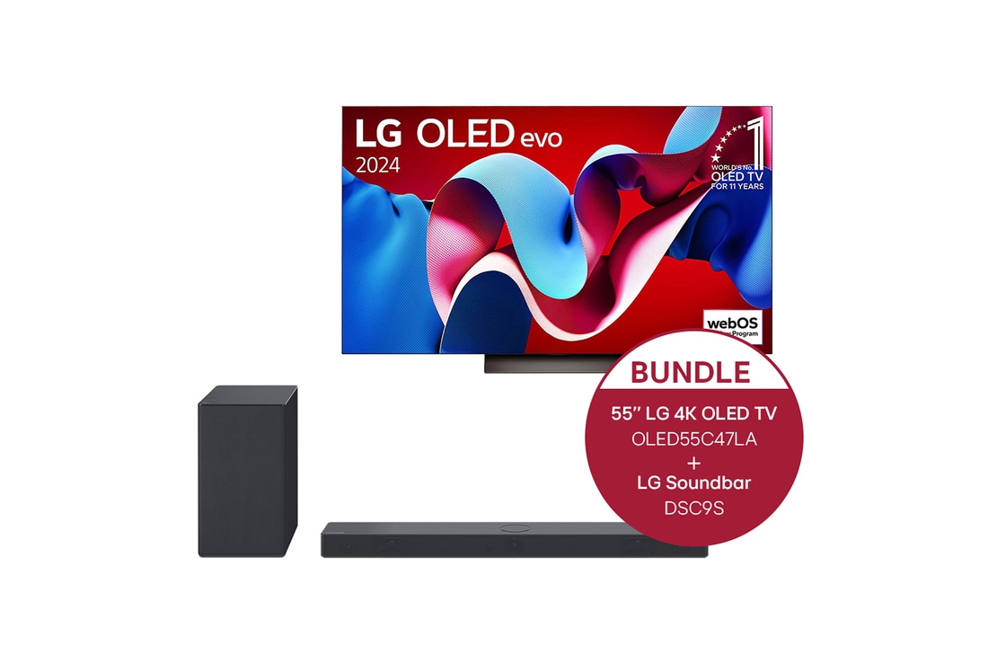 LG 55 Zoll LG OLED evo C4 4k Smart TV + 3.1.3 Dolby Atmos® Soundbar mit 400 Watt, OLED55C47LA.DSC9S