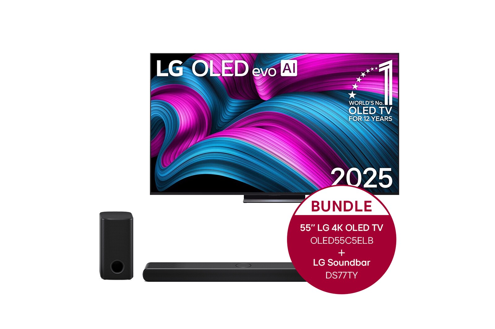 LG 55 Zoll LG OLED evo AI C5E 4K Smart TV + 3.1.3 Kanal LG TV Soundbar DS77TY mit Dolby Atmos , OLED55C5ELB.DS77TY
