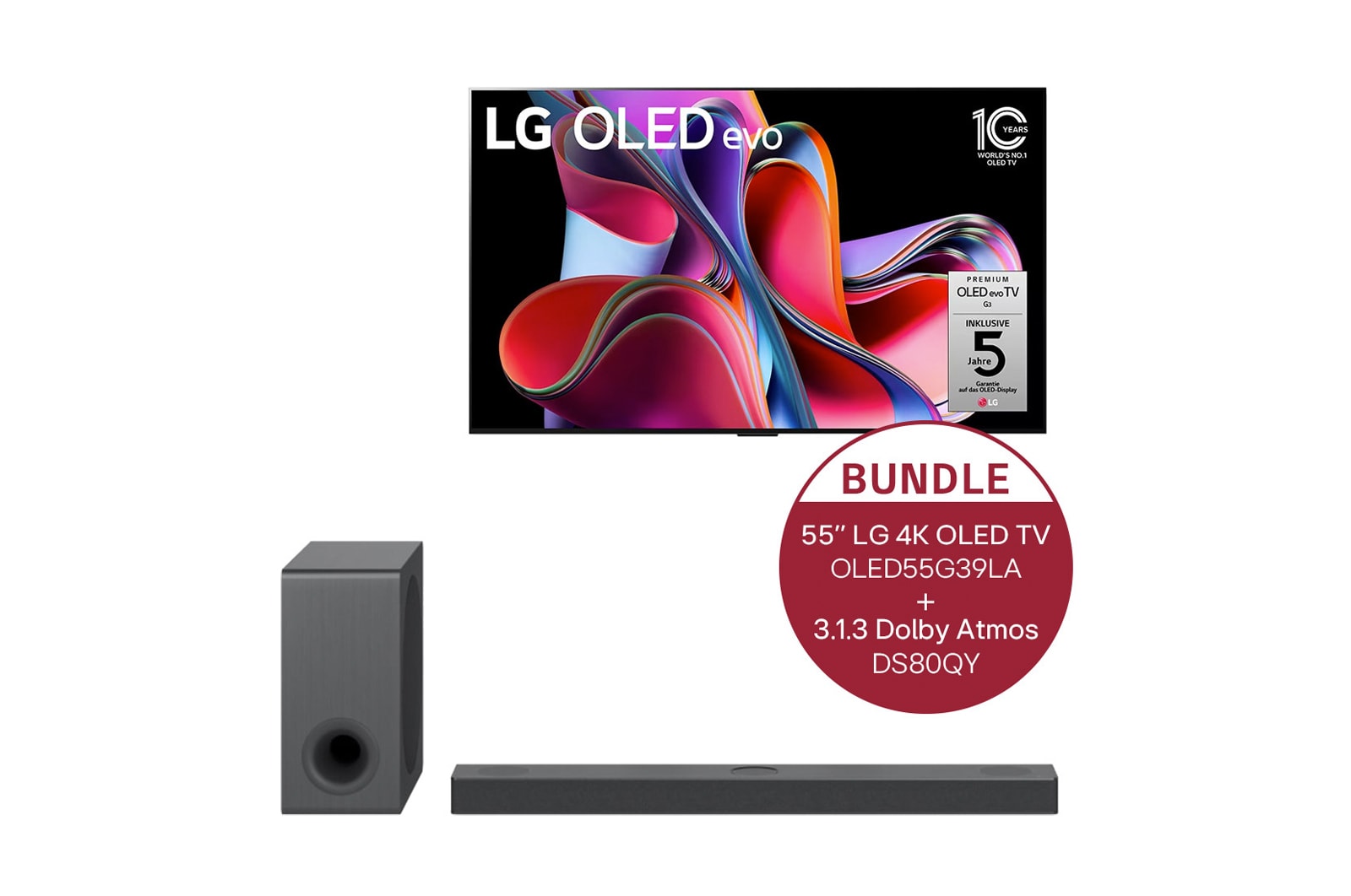 LG 55" LG 4K OLED evo TV G3 & 3.1.3 Dolby Atmos® Soundbar mit 480 Watt | kabelloser Subwoofer, OLED55G39LA.DS80QY