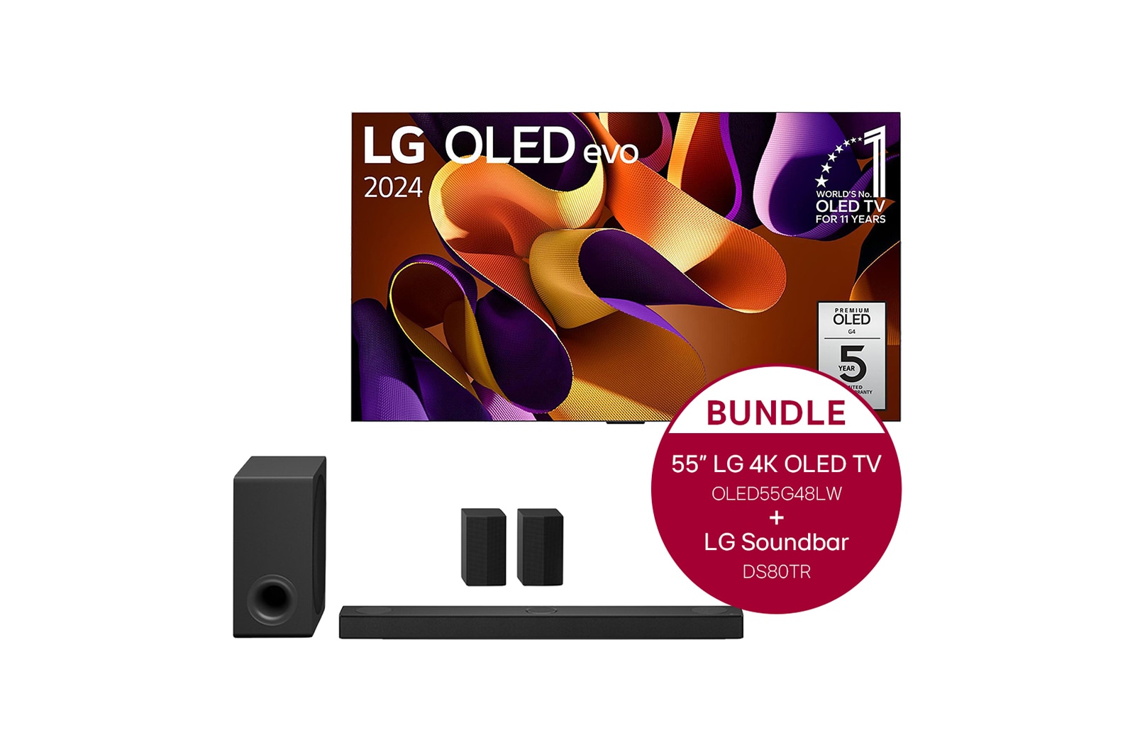 LG 55 Zoll LG OLED evo G4 4K Smart TV + 5.1.3 Dolby Atmos Soundbar mit 580 Watt , OLED55G48LW.DS80TR