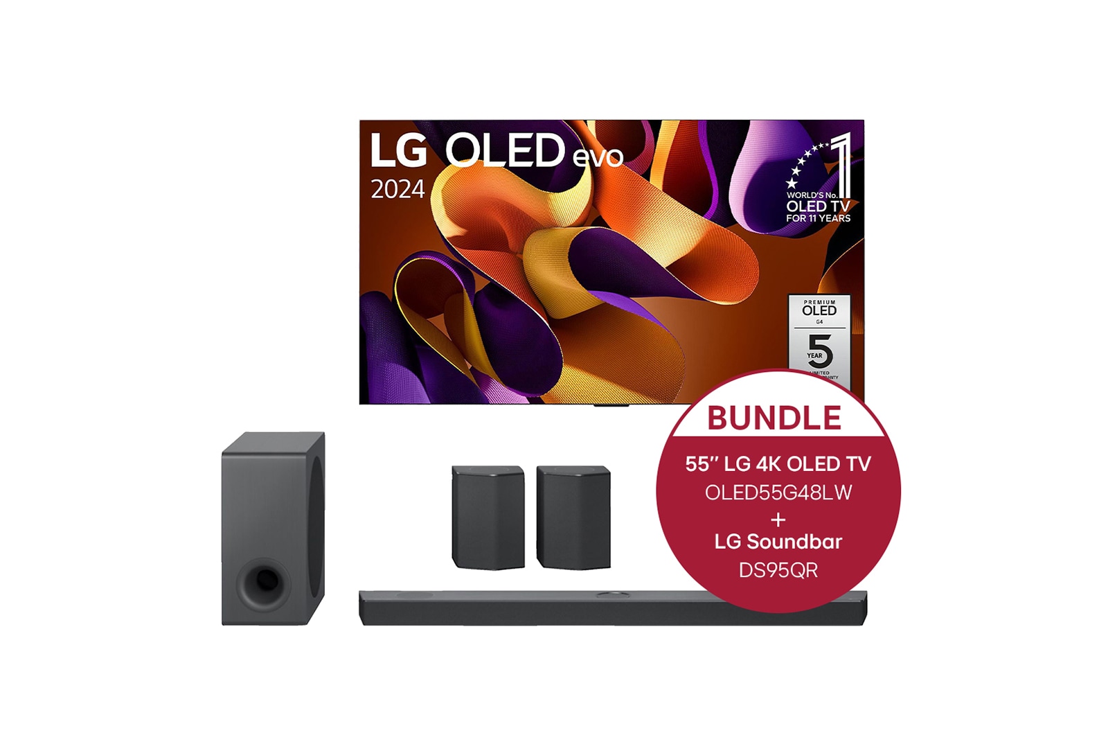 LG 55 Zoll LG OLED evo G4 4K Smart TV +  9.1.5 Dolby Atmos® Soundbar mit 810 Watt, OLED55G48LW.DS95QR