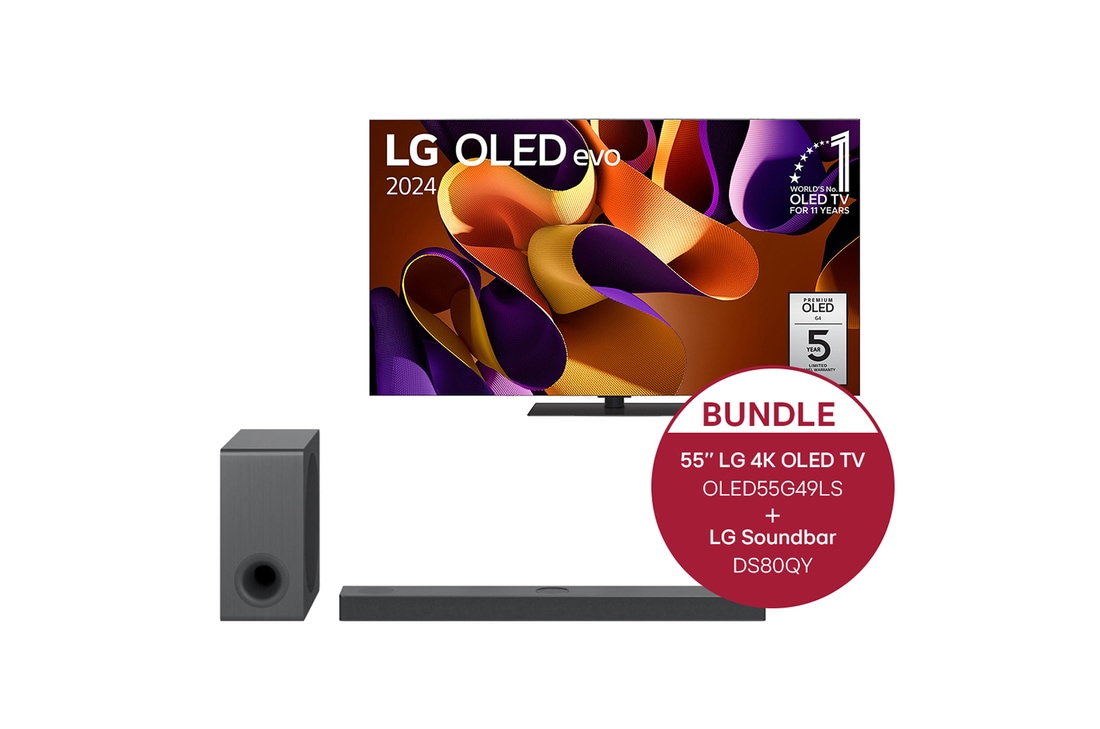 LG 55 Zoll LG OLED evo G4 4k Smart TV + 3.1.3 Dolby Atmos® Soundbar mit 480 Watt, OLED55G49LS.DS80QY