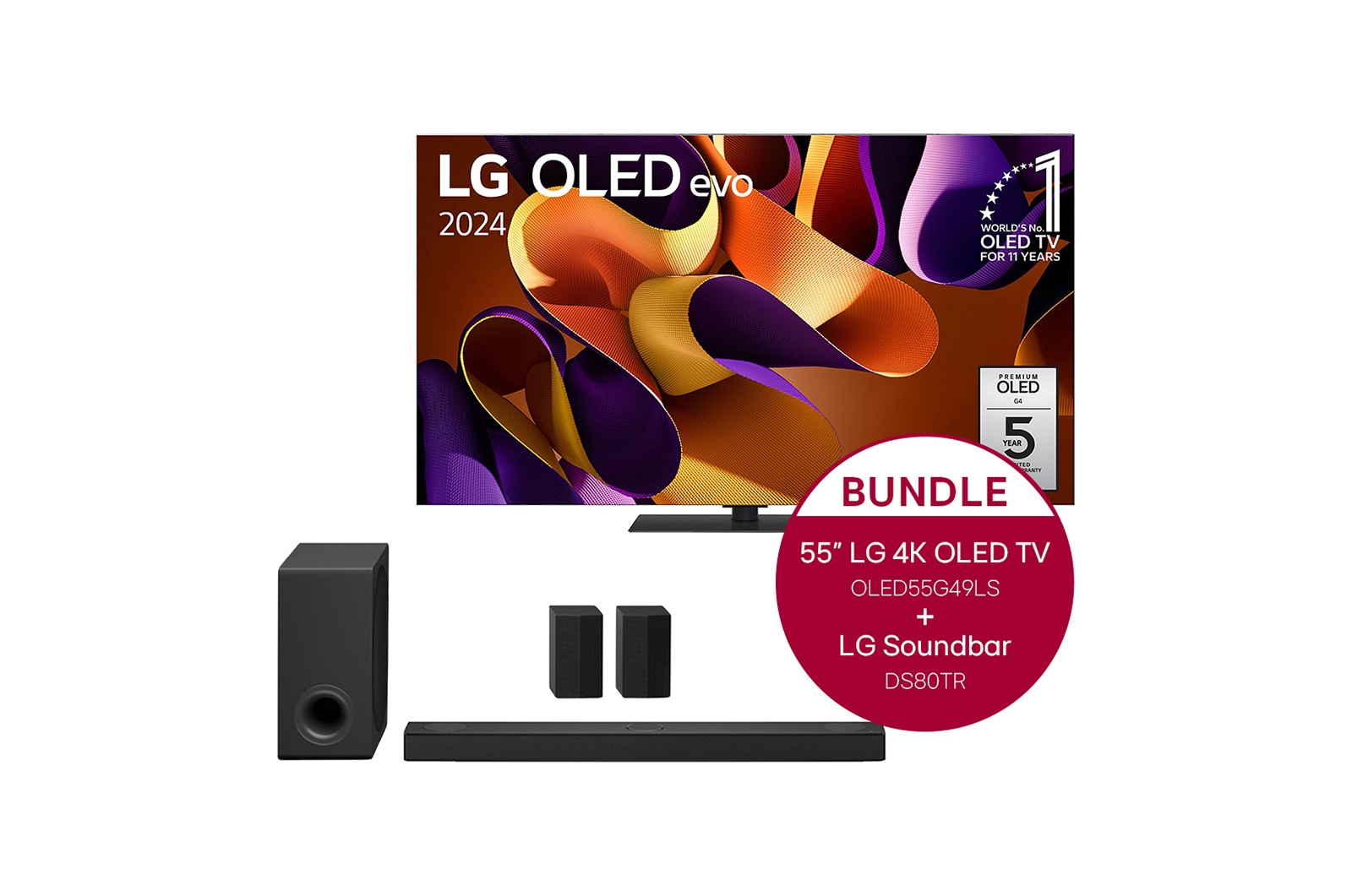 LG 55 Zoll LG OLED evo G4 4K Smart TV + 5.1.3 Dolby Atmos Soundbar mit 580 Watt , OLED55G49LS.DS80TR