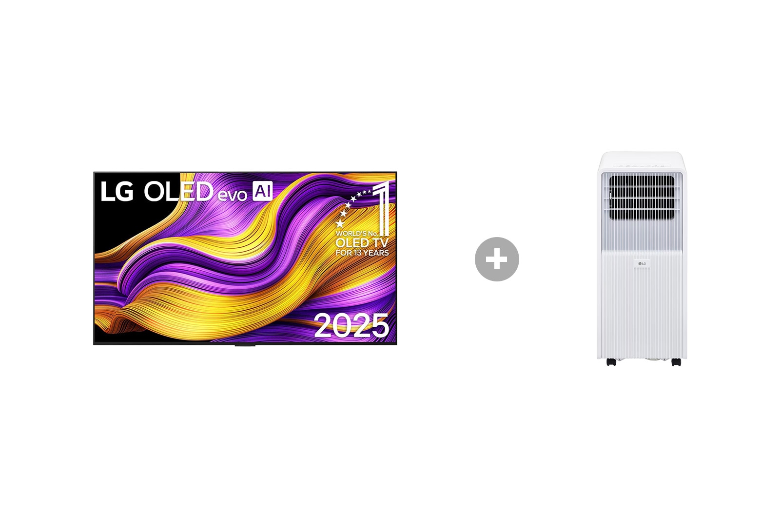 Vorderseite von 55 Zoll LG OLED evo AI G5 4K Smart TV + Mobile Klimaanlage (9000 BTU) OLED55G57LW.TF09001