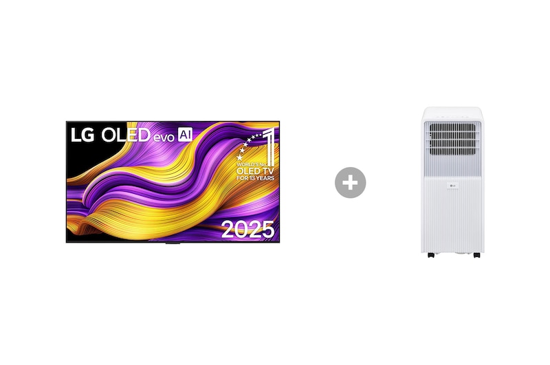 Vorderseite von 55 Zoll LG OLED evo AI G5 4K Smart TV + Mobile Klimaanlage (9000 BTU) OLED55G57LW.TF09001