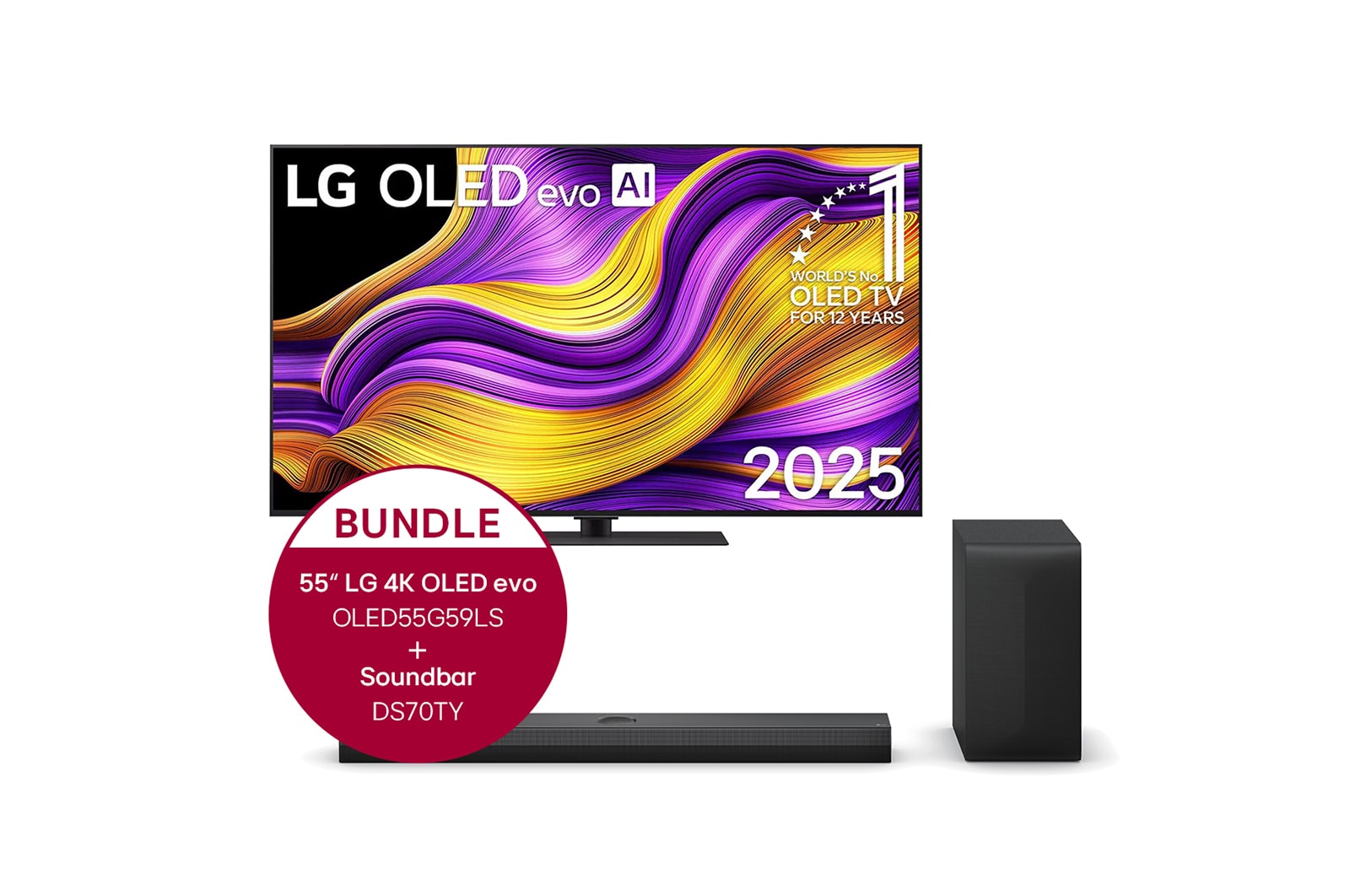 LG 55 Zoll LG OLED evo AI G5 4K Smart TV + 3.1.1 Kanal LG TV Soundbar DS70TY mit Dolby Atmos , OLED55G59LS.DS70TY
