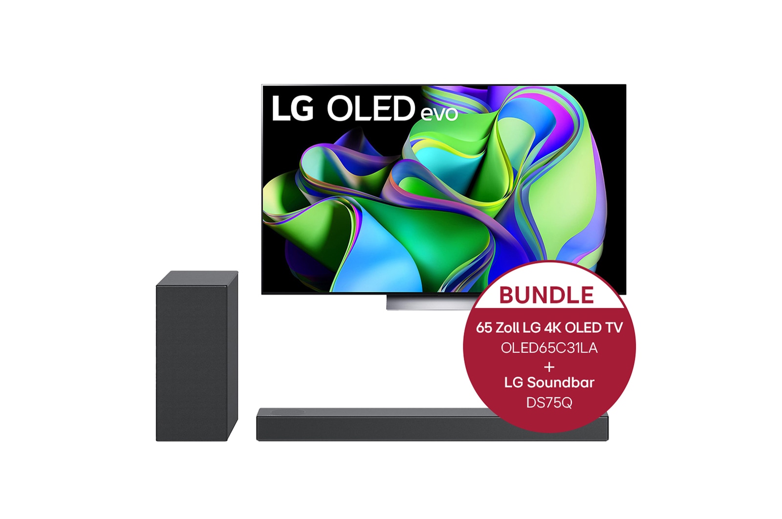 LG 65" LG 4K OLED evo TV C3 + 3.1.2 Dolby Atmos® Soundbar mit 380 Watt, OLED65C31LA.DS75Q