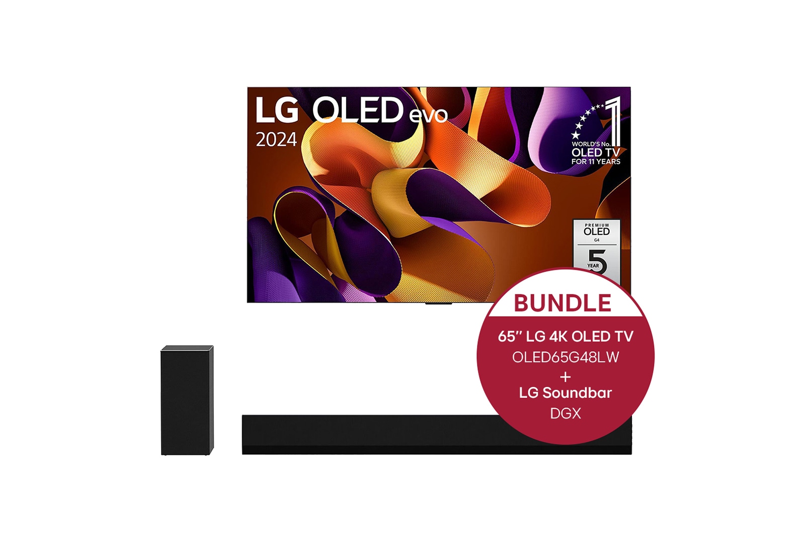LG 65 Zoll LG OLED evo G4 4k Smart TV + 3.1 Dolby Atmos®️ Design-Soundbar mit 420 Watt, OLED65G48LW.DGX