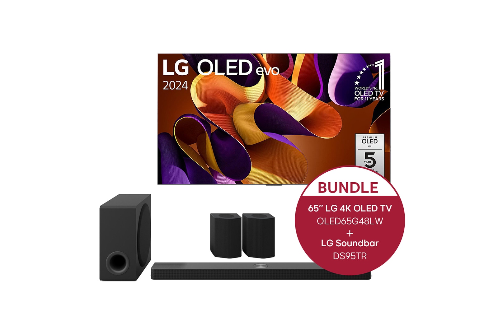 LG 65 Zoll LG OLED evo G4 4K Smart TV + 9.1.5 Kanal LG TV Soundbar DS95TR mit Dolby Atmos, OLED65G48LW.DS95TR