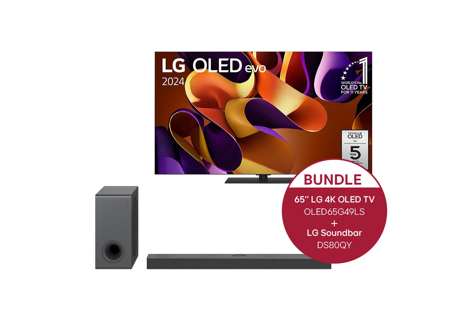 LG 65 Zoll LG OLED evo G4 4k Smart TV + 3.1.3 Dolby Atmos® Soundbar mit 480 Watt, OLED65G49LS.DS80QY