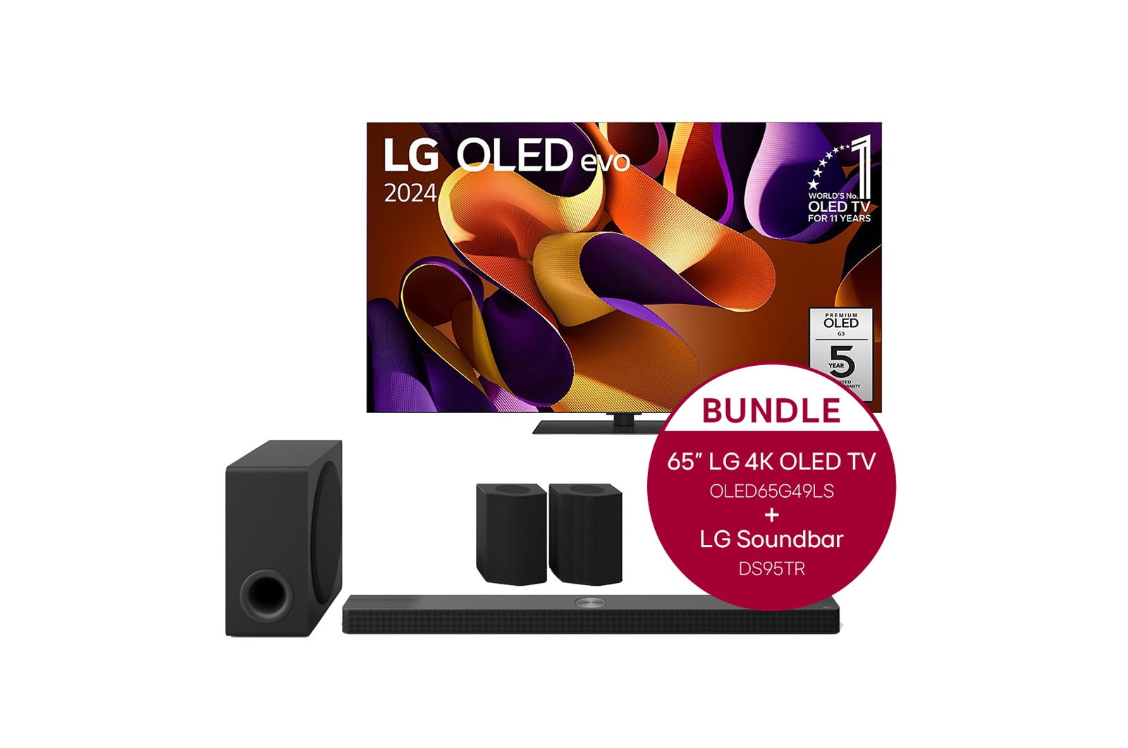 LG 65 Zoll LG OLED evo G4 4K Smart TV + 9.1.5 Kanal LG TV Soundbar DS95TR mit Dolby Atmos, OLED65G49LS.DS95TR