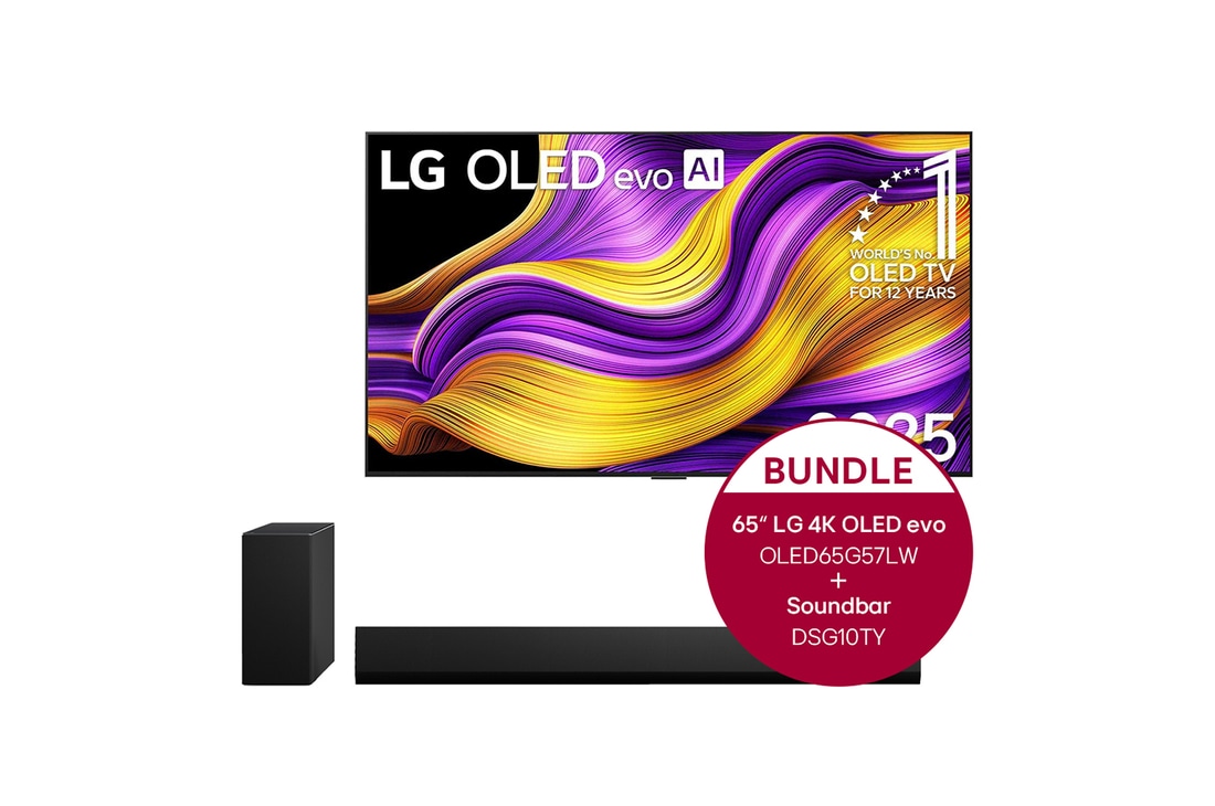 LG 65 Zoll LG OLED evo G5 4K Smart TV + 3.1 Kanal LG TV Soundbar DSG10TY mit Dolby Atmos , OLED65G57LW.DSG10TY